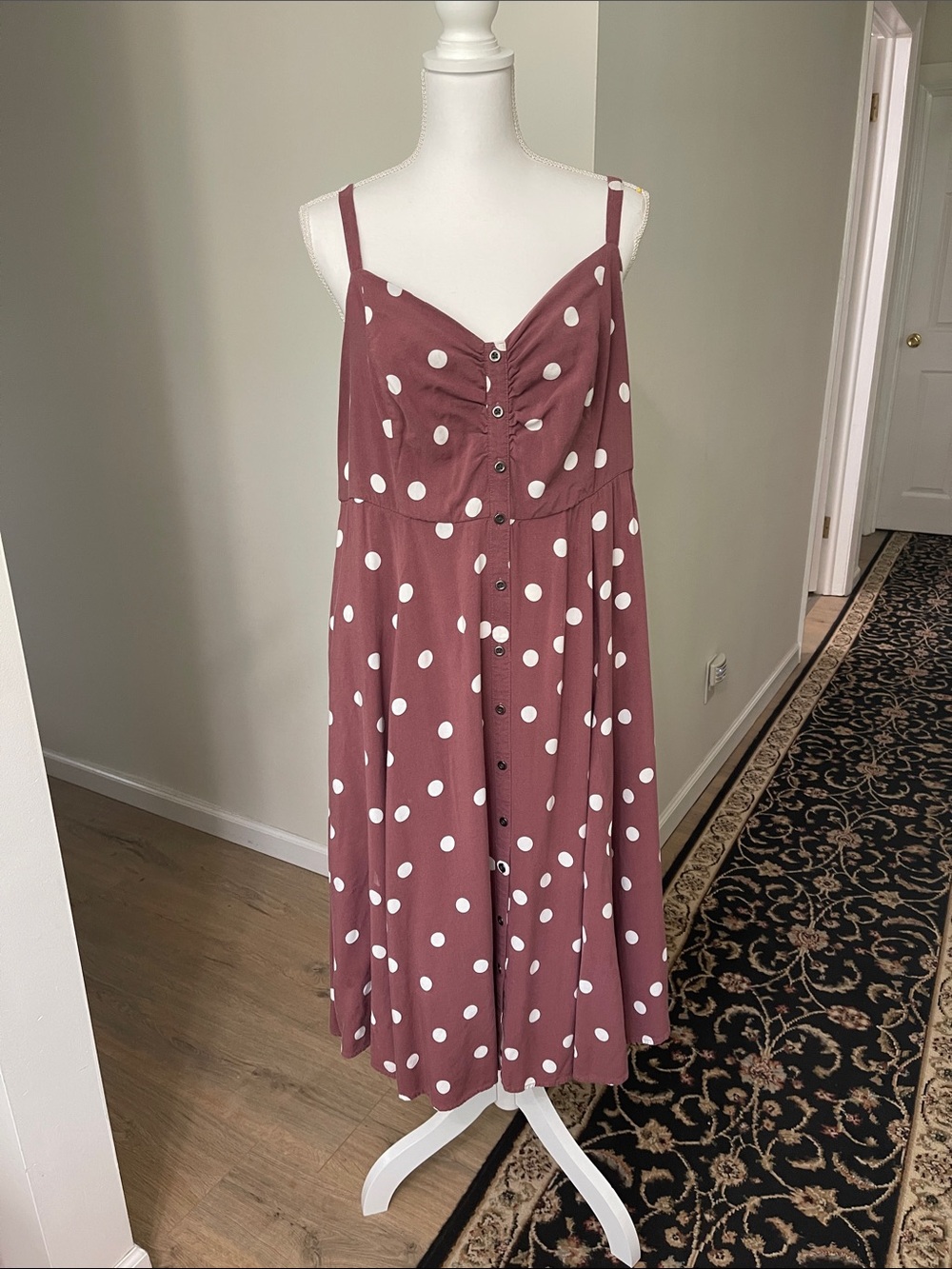Torrid Mauve Polka Dot Button Front Dress Smocked Back 2X - Picture 2 of 16